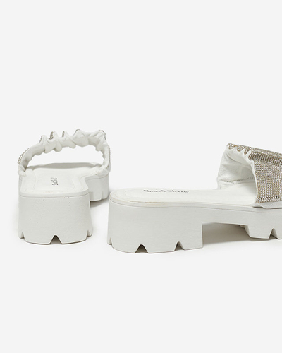 Pantoufles pour femmes blanches avec zircone cubique Emkoy - Footwear