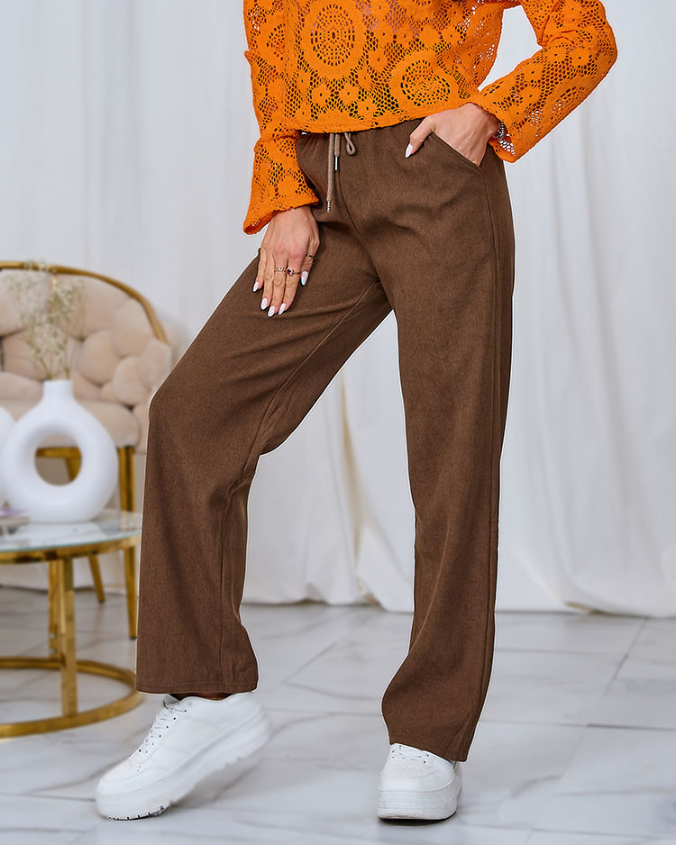 Royalfashion Pantalon en velours côtelé pour femme marron