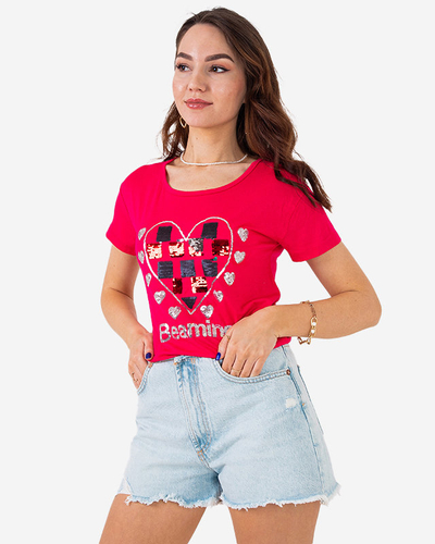 T-shirt femme fushia avec imprimé - Vêtements