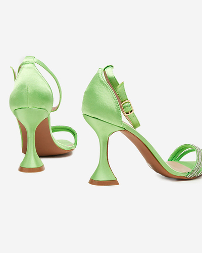 Sandales vertes pour femme à talon haut avec zircons cubiques décoratifs Manestri - Footwear