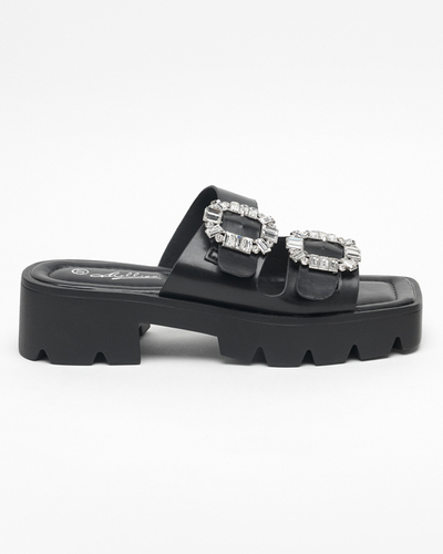 Babouches noires pour femme avec ornements en zircon Sadoh - Footwear
