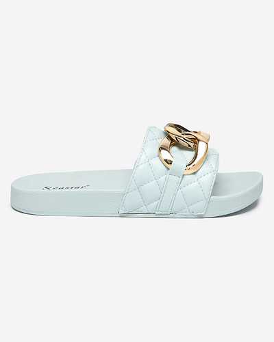 Chaussons matelassés femme bleus avec chaîne dorée Eteris - Footwear