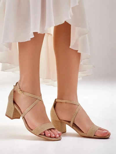 Sandales pour femmes Royalfashion Aurelia en tissu à talons dorées 41