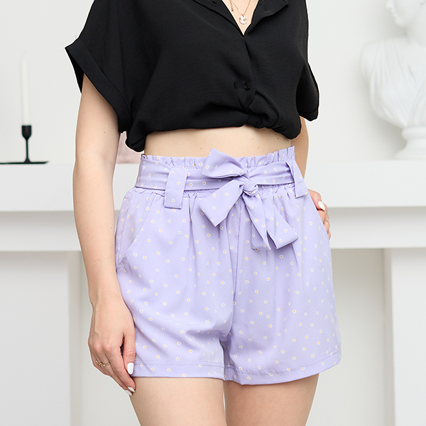 Short fleuri textile femme motifs violets - Vêtement
