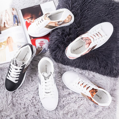 Baskets femme blanches et oranges a'la peau de serpent Clastie - Footwear