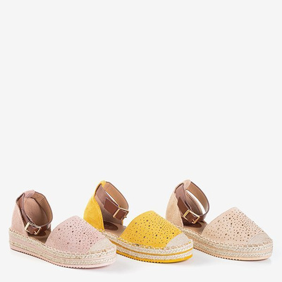 Espadrilles pour femmes ajourées moutarde sur la plateforme Hemmi - Chaussures 1