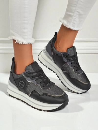 Sneakers pour femmes Callista Nero à plateforme de 4 cm, cuir écologique