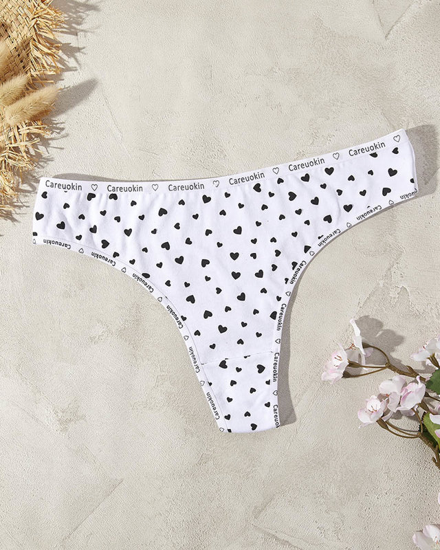 Culotte string pour femme en coton blanc avec des cœurs- Sous