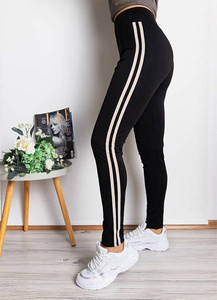 Legging femme noir à rayures blanches - Vêtements