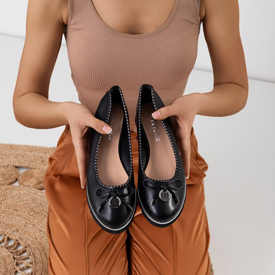 Ballerines plates pour femmes noires à nœud de Defera - Chaussures