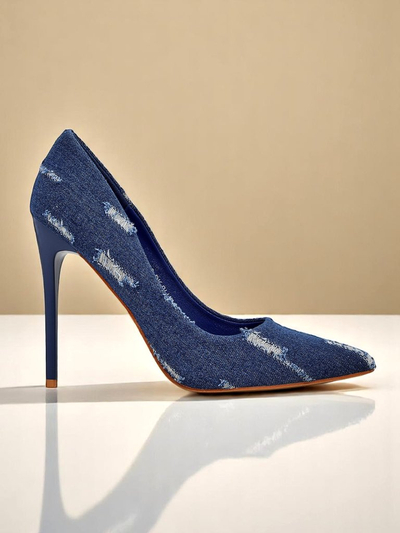 Royalfashion Escarpins à talons aiguilles pour femme, Denim Chic
