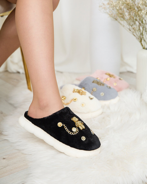 Royalfashion Pantoufles noires en fourrure pour femme avec ornements Erserra
