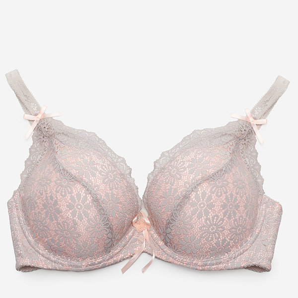 Soutien-gorge en dentelle rose et gris pour femme - Sous-vêtements