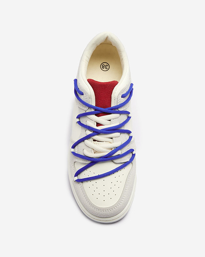 Baskets de sport pour femmes blanc-gris avec lacets bleu marine Olierinc - Chaussures
