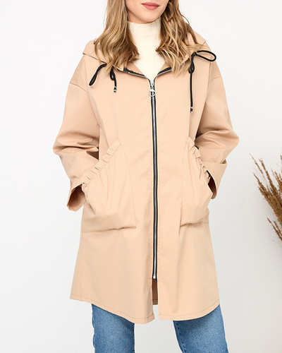 Veste manteau femme beige avec capuche - Vêtements