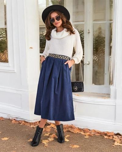 Jupe midi en velours côtelé pour femmes Royalfashion