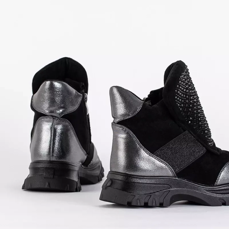 OUTLET Boots enfant noir et argent avec oxydes de zirconium Fruizo - Chaussures