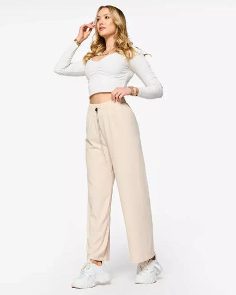 Pantalon large côtelé beige pour femme - Vêtements