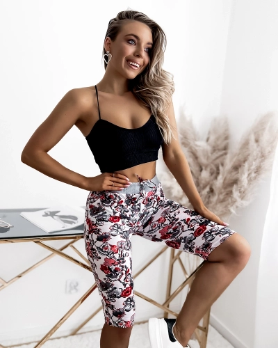 Short femme 3/4 gris et rouge à motifs GRANDE TAILLE - Vêtements