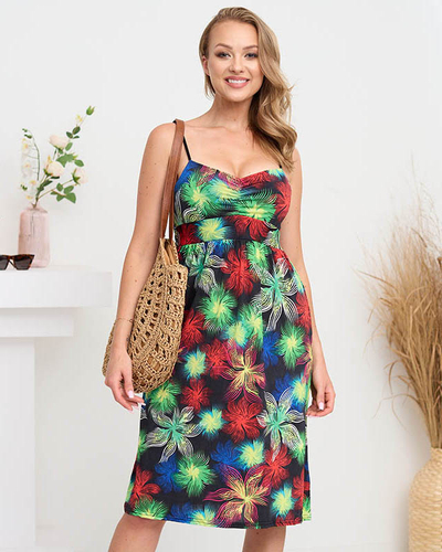 Robe femme noire et verte avec imprimé- Vêtements