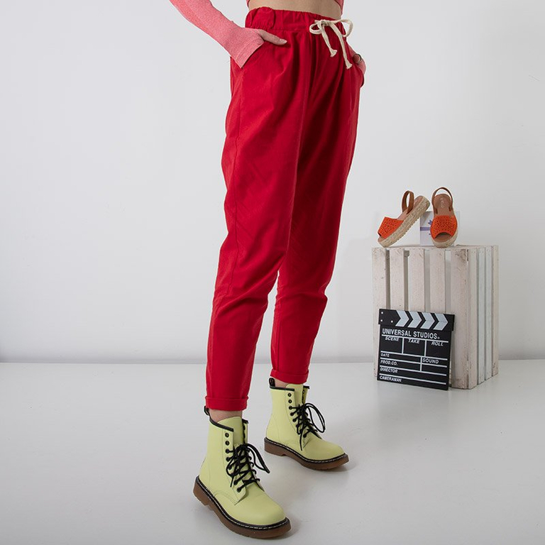 Pantalon femme en coton simple rouge GRANDE TAILLE - Vêtements