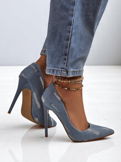 Royalfashion Escarpins à talons hauts pour femme en denim chic