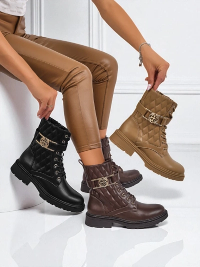 Bottines matelassées pour femmes en cuir écologique Sable Rose