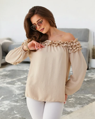 Royalfashion Blouse féminine décolletée avec volants