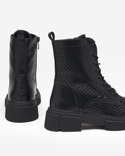 Bottines noires ajourées pour femmes à talons plats Rolika - Footwear