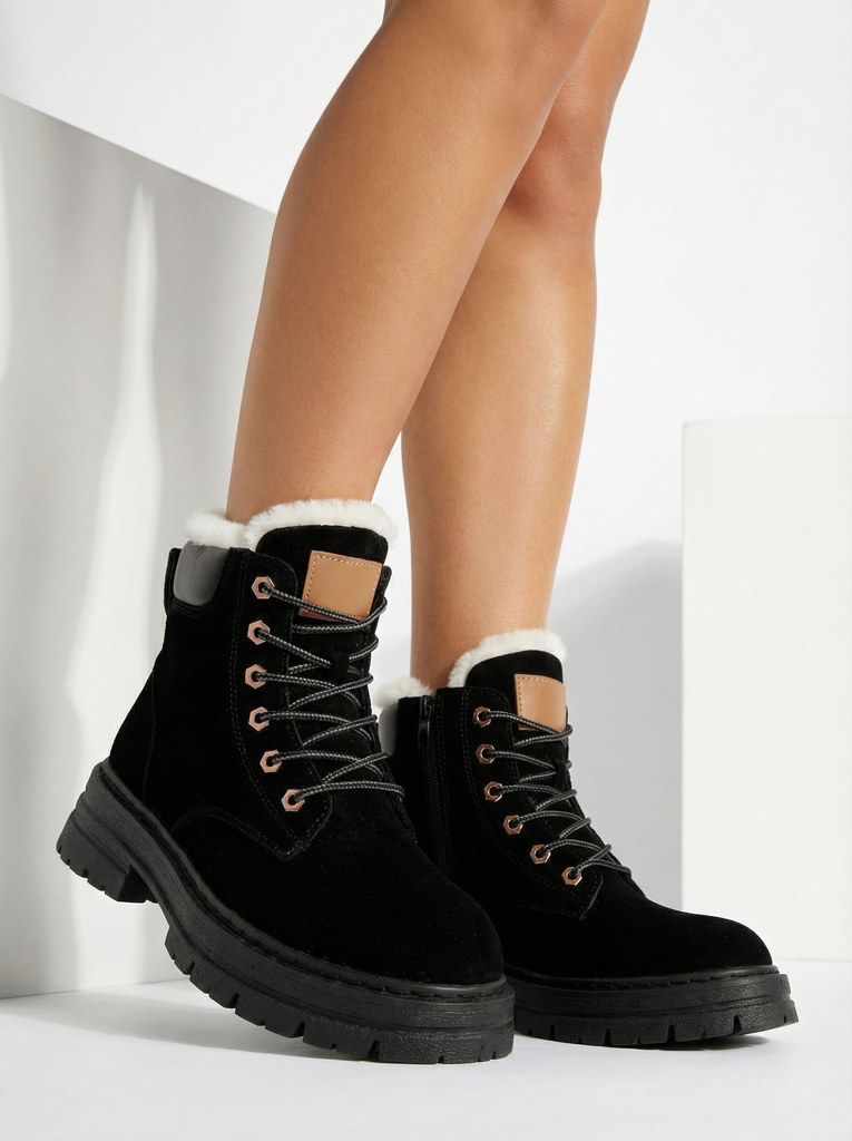 Royalfashion Bottes de trappeur isolées pour femmes en noir Radoras