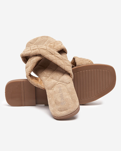 Chaussons plats pour femme en éco-daim marron clair Delime - Souliers