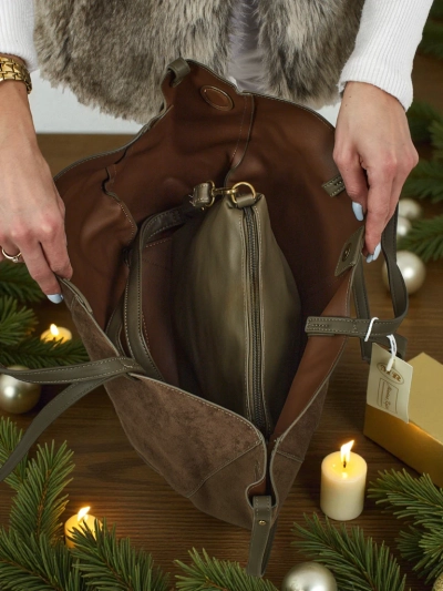 Sac à main shopper pour femmes en daim écologique avec petit sac en cuir écologique inclus 2en1 Elinea