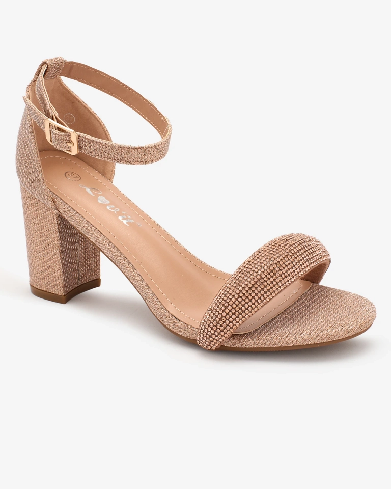 Royalfashion Sandales à talons en or rose brillant pour femme Ariefi