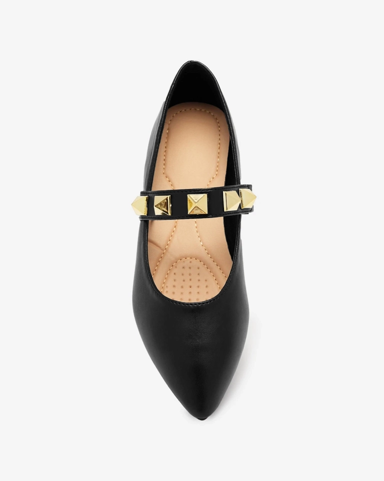 Ballerines noires à talon plat avec clous Dejika - Chaussures