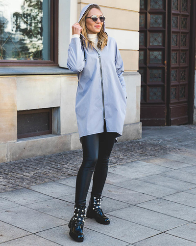 Veste longue coupe-vent grise pour femme - Vêtements