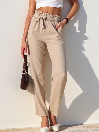 Royalfashion Pantalon en tissu simple pour femmes avec ceinture