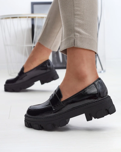 Mocassins laqués sur semelle massive en noir Desila - Chaussures