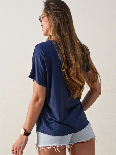 Blouse en viscose pour femmes Royalfashion à manches courtes et finition pailletée