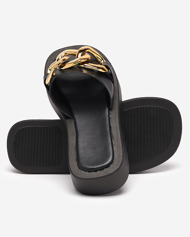 OUTLET Chaussons femme noirs avec chaîne dorée Reteris - Footwear