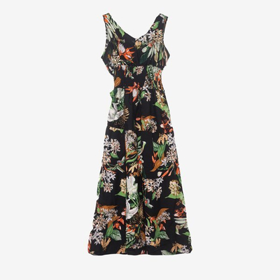 Robe longue noire à motif floral - Vêtements 1