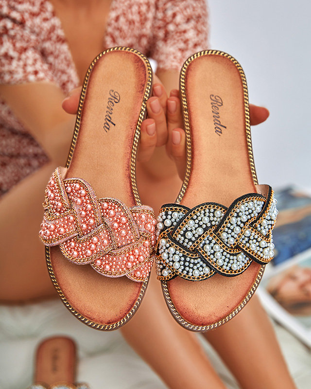 Chaussons pour femmes noirs avec perles et perles Cetera - Chaussures