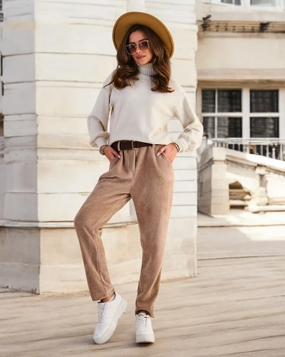 Royalfashion Pantalon simple pour femme en velours côtelé