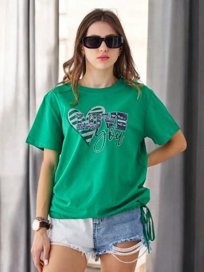 Royalfashion T-shirt en coton pour femmes LOVE avec des strass