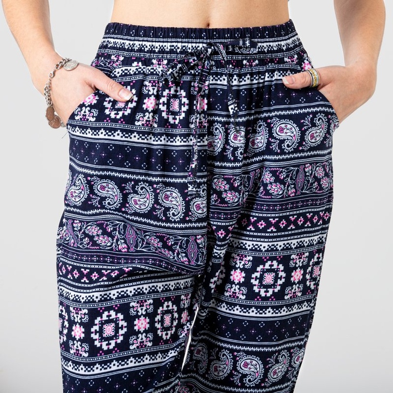 Pantalon femme en tissu bleu marine à motifs GRANDES TAILLES - Vêtements