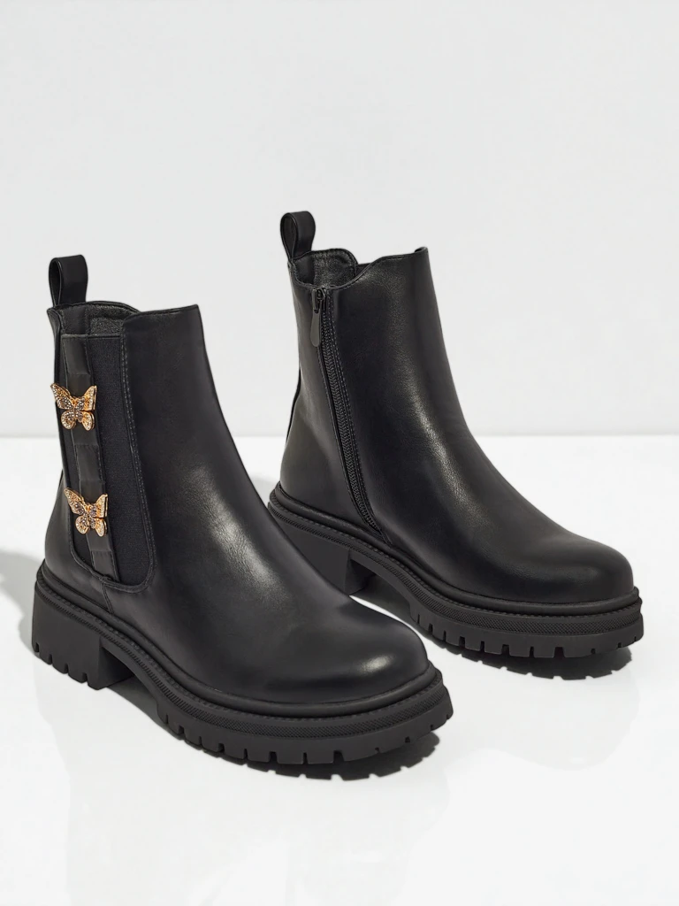 Bottines Bravelle en cuir écologique pour femmes avec papillons