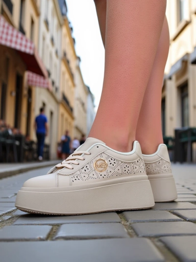 Aurelia Sneakers Plateforme Beige Royalfashion Cuir Écologique