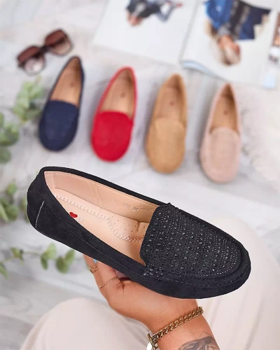 Mocassins noirs pour femme avec zircons Bretika - Footwear