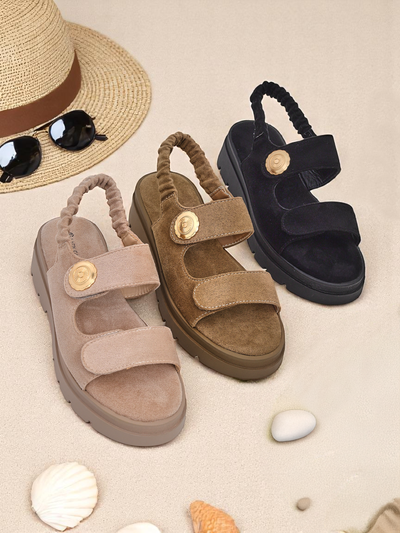 Sandales pour femmes beiges Royalfashion Callista sur plateforme en daim
