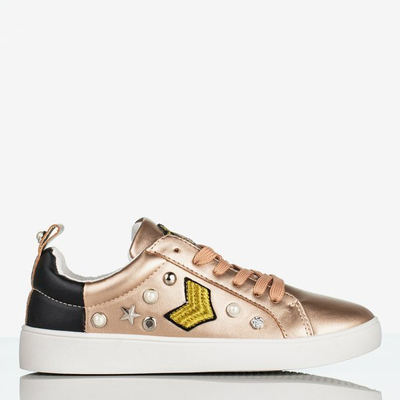 Sneakers femme rose et or à décor glamour - Chaussures 1