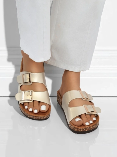 Sandales pour femmes Royalfashion Aurelia gold - claquettes plates en cuir écologique (taille 39)
